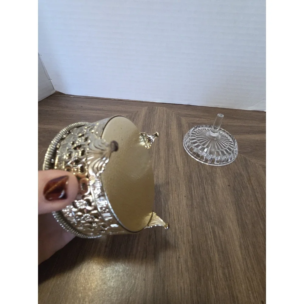 ornate filigree metal vanity or trinket box, Avon Ring Holder, Floral,...